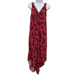 Harlow & Rose Red Fern Print Jumpsuit Maxi XL 100% Rayon Palazzo Romper